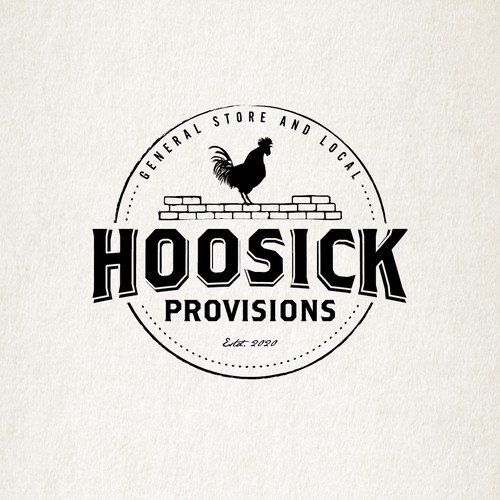 Brick design with the title 'Local food and general store in historic small town'