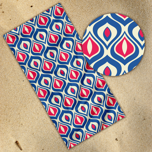 Beach artwork with the title 'Bold and Retro Towel'