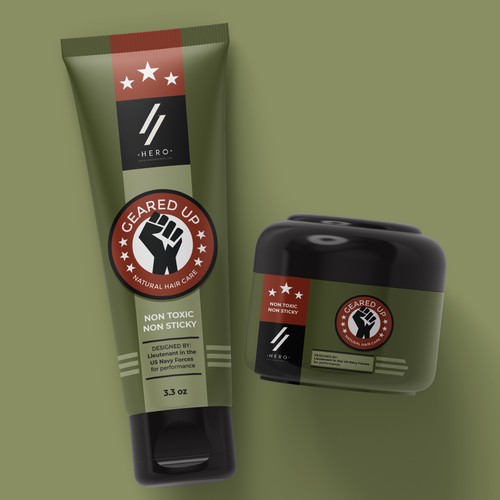 Masculine packaging with the title 'Natural hair care'