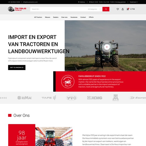 Prototype design with the title 'Landing page for a manufacturer of agricultural machinery'