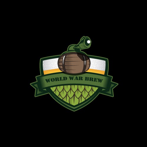 Mug logo with the title 'A perfect blend between a beer-barrel and tank done for world war brew drinking game.'