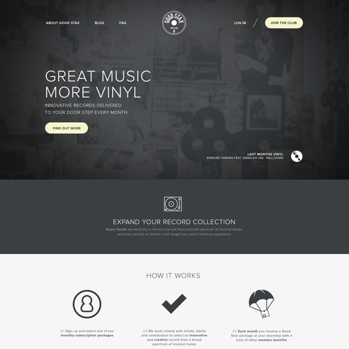 UI design with the title 'Winning Design for Vinyl Subscription Service'