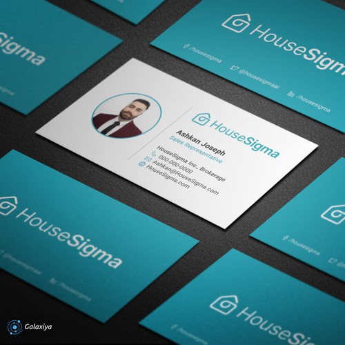 Aqua design with the title 'Business Card Design For A Real Estate Brokerage'