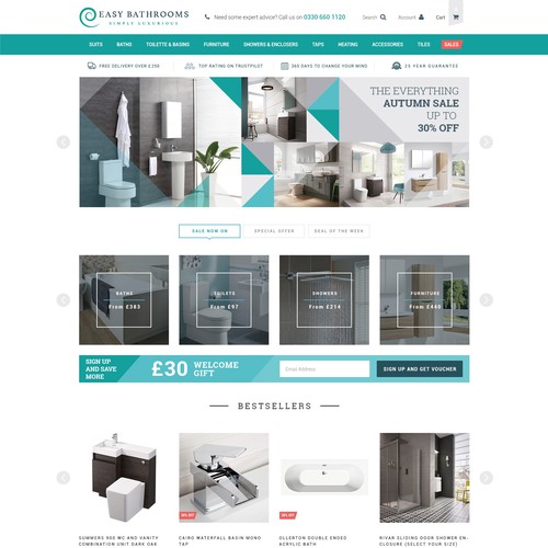 White website with the title 'Create Magento Product Page, Home Page etc. for Bathroom Retailer'