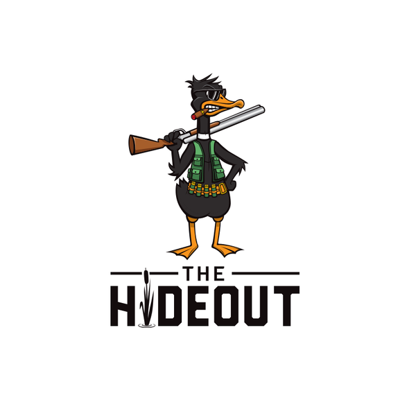 Duck hunting logo with the title 'The Hideout'