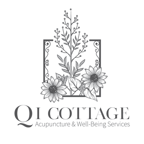 Sunflower design with the title 'Logo for Qi Cottage Acupuncture & Well-Being Services'