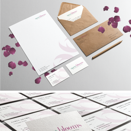 Flower shop logo with the title 'logo concept for "open bloom" online flower shop'