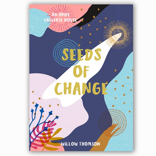 Whimsical book cover with the title 'Book cover for a different sci-fi / whimsical novel'