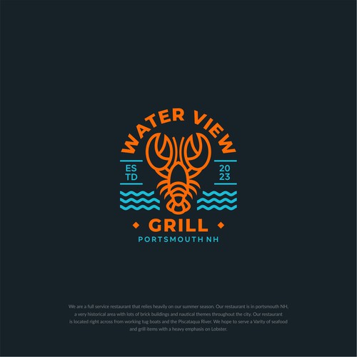 Lobster design with the title 'Water View Grill'
