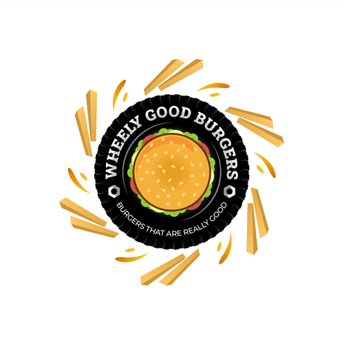 Burger logo with the title 'Logo design Proposal for Wheely Good Burgers'