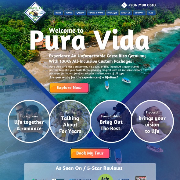 Professional website with the title 'Creative design for Vacation trips to Costa Rica'