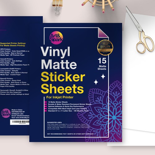 Paper bag packaging with the title 'Design for Sticker Sheet Pack'