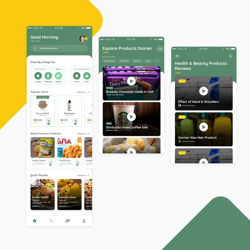 Product design with the title 'Grocery App'