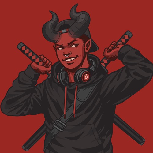 Adobe Illustrator artwork with the title 'Urban Devil Samurai Character Illustration'