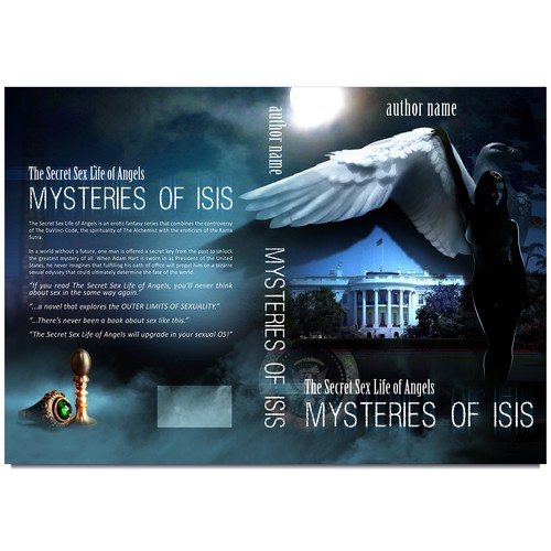 Collage book cover with the title 'Book cover for an erotic fiction series ''The Secret Sex Life of Angels'' MYSTERIES OF ISIS'