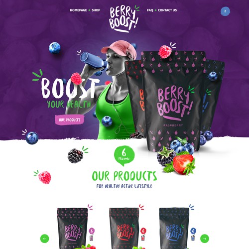 Creative website with the title 'Design a sleek and clever, modernized eye catching ecommerce website for BerryBoost.'