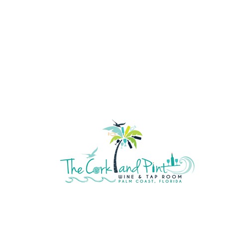 Beach bar logo with the title 'The cork and pint'