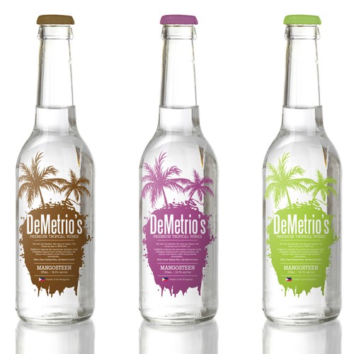 Tropical label with the title 'New product label wanted for DeMetrio's'