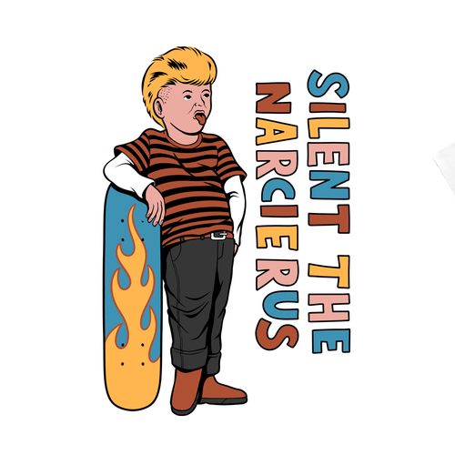 Skateboard design with the title 'Silent The Narcierus'