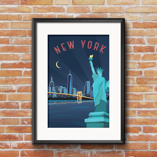 Travel illustration with the title 'New York'