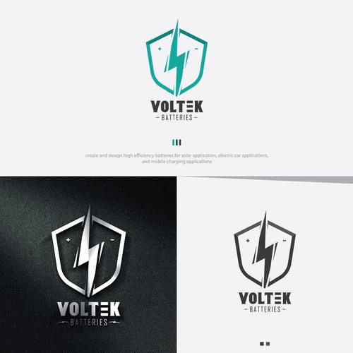 Thunder logo with the title 'blue thunder in shield logo concept for Voltek Batteries'