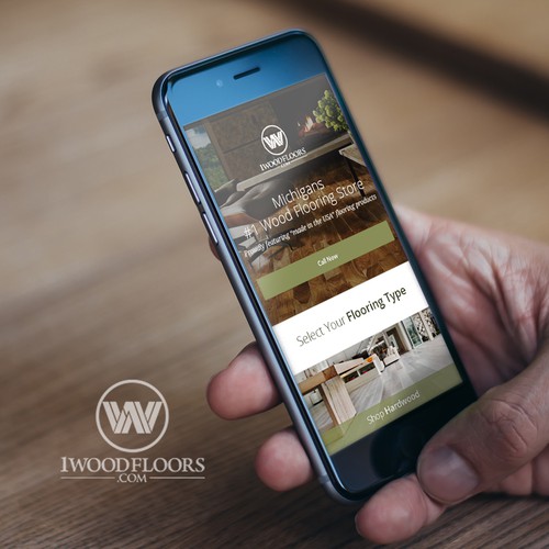 Mobile website with the title 'The main page for 1woodfloors'
