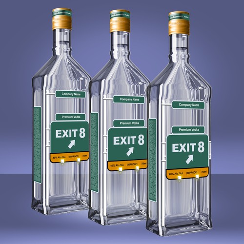 Vodka label with the title 'Exit 8 Vodka'