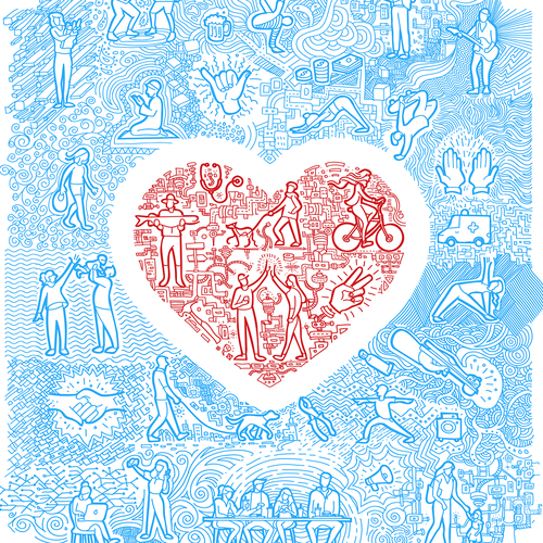 Doodle design with the title 'Dwellcome brochure illustration'