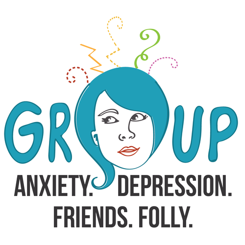 ITunes design with the title '"Group" Lighthearted Podcast about Mental Illness'