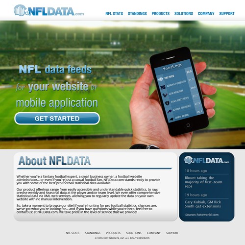 Mobile app website with the title 'Help NFLData.com with a new website design'