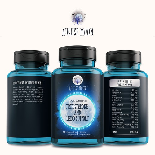 Supplement label with the title 'Label for August Moon'