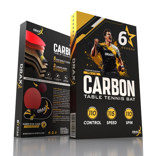 Masculine packaging with the title 'n eye-catching packaging design for a table tennis paddle'