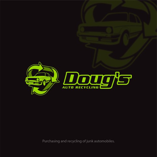Recycling logo with the title 'Doug’s Auto Recycling'