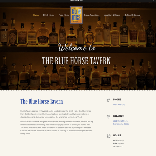 Digital marketing design with the title 'Blue Horse Tavern Squarespace Redesign'