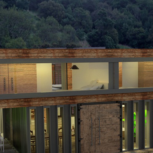 3D rendering design with the title 'Container home -  model "Natasha"'