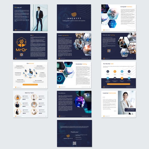 Presentation design with the title 'Custom PowerPoint Template Design for Cybersecurity Company'