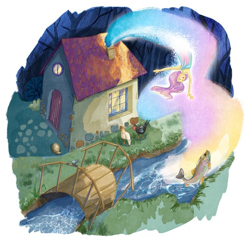 Forest artwork with the title 'Watercolour digital illustration'