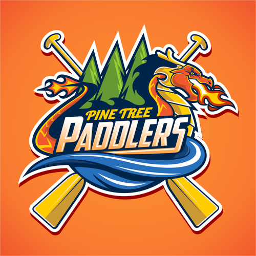 Flaming logo with the title 'Pine Tree Paddlers'