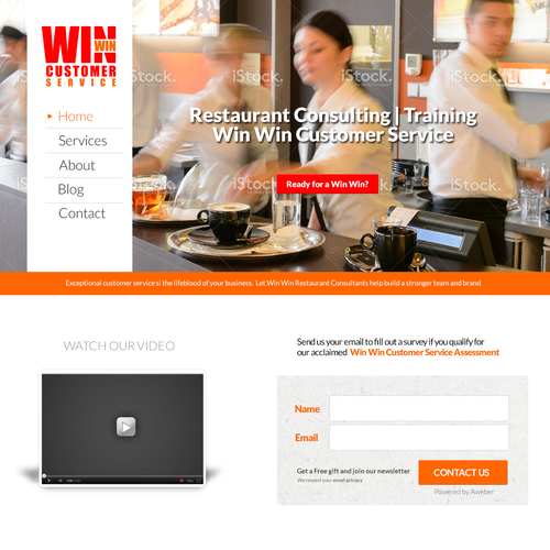 Customer service design with the title 'Restaurant consulting service website'