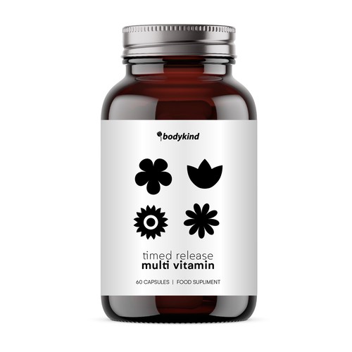 Branding label with the title 'Vitamins bottle'