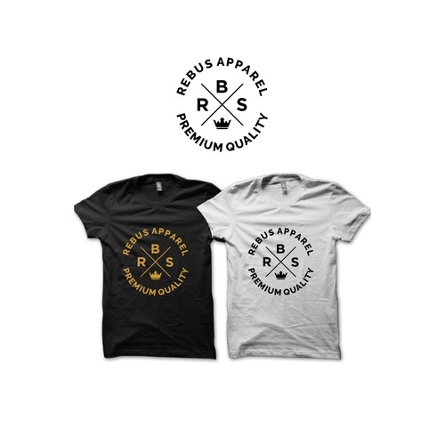 Black t-shirt with the title 'REBUS APPAREL'