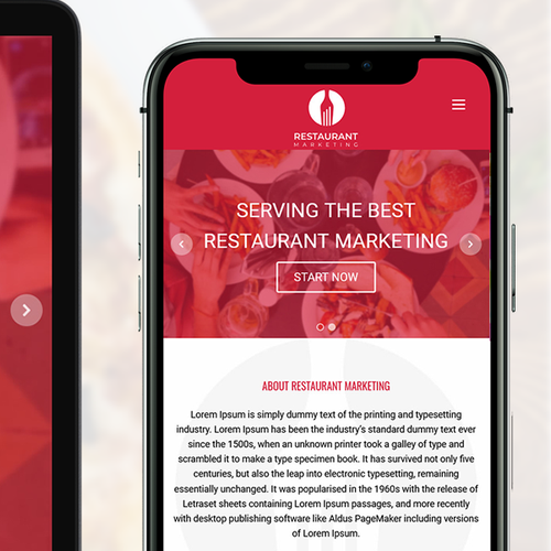 Gallery design with the title 'Restaurant Marketing Custom WordPress theme'