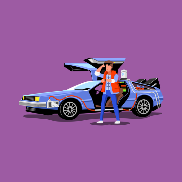Automotive illustration with the title 'Back to the Future'