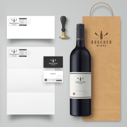 Wine bottle design with the title 'Boucher Wine'
