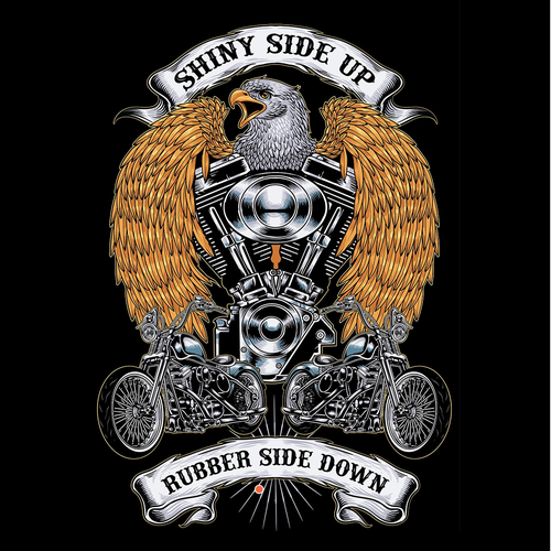 Eagle t-shirt with the title 'shiny side up, rubber side down'