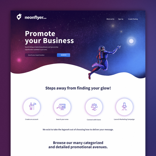 Space website with the title 'NeonFlyer Design'