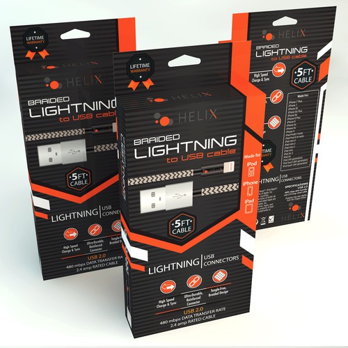 Apple packaging with the title 'Design an Eye-Catching Package For 'Helix' Braided Cable.'