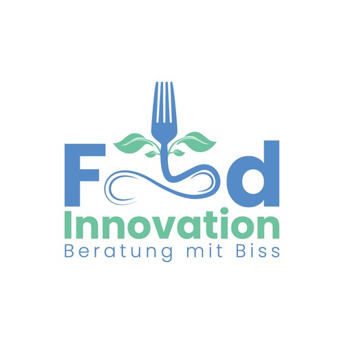Organic food logo with the title 'Food Innovation — Sustainable Culinary & Consulting Logo Design'