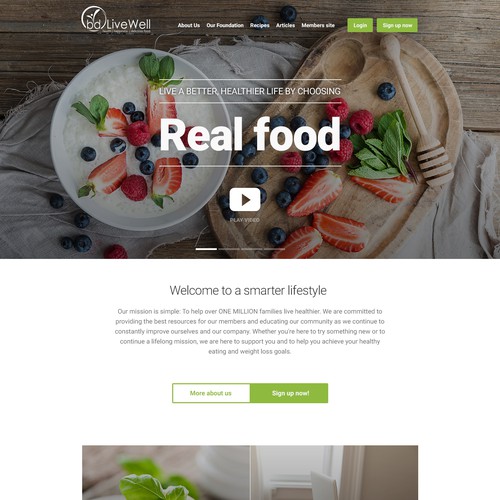 Nutrition website with the title 'Clean, contemporary homepage design for a diet blog redesign.'