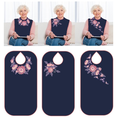 Embroidery design with the title 'Adult bib embroidery with chrysanthemum fowers'